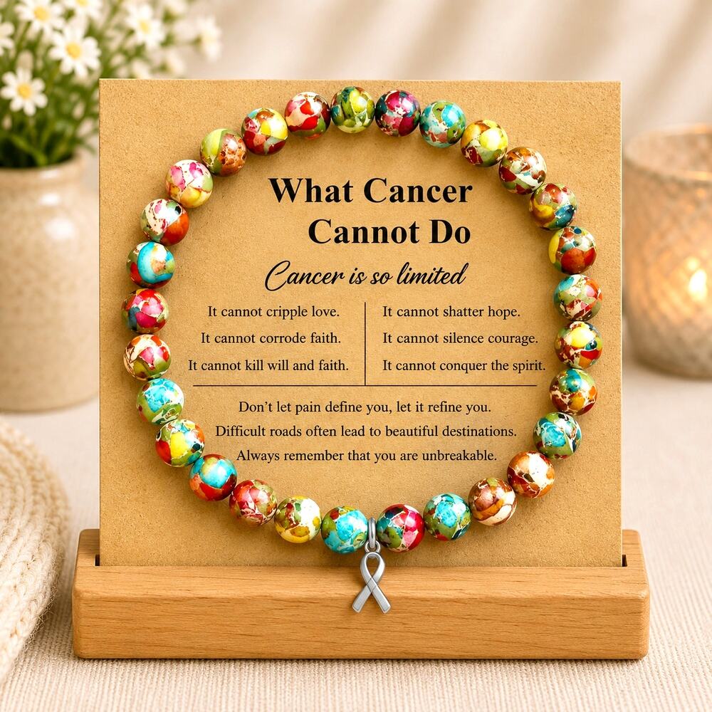Inspirational Beaded Cancer Survivor Breast Unisex Gift bracelet Colorful Stone